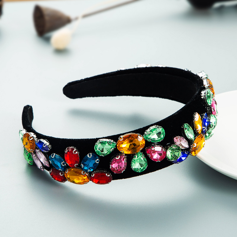 European and American glass diamond-encrusted retro ultra-shiny wide-edge court headband Specification drawing