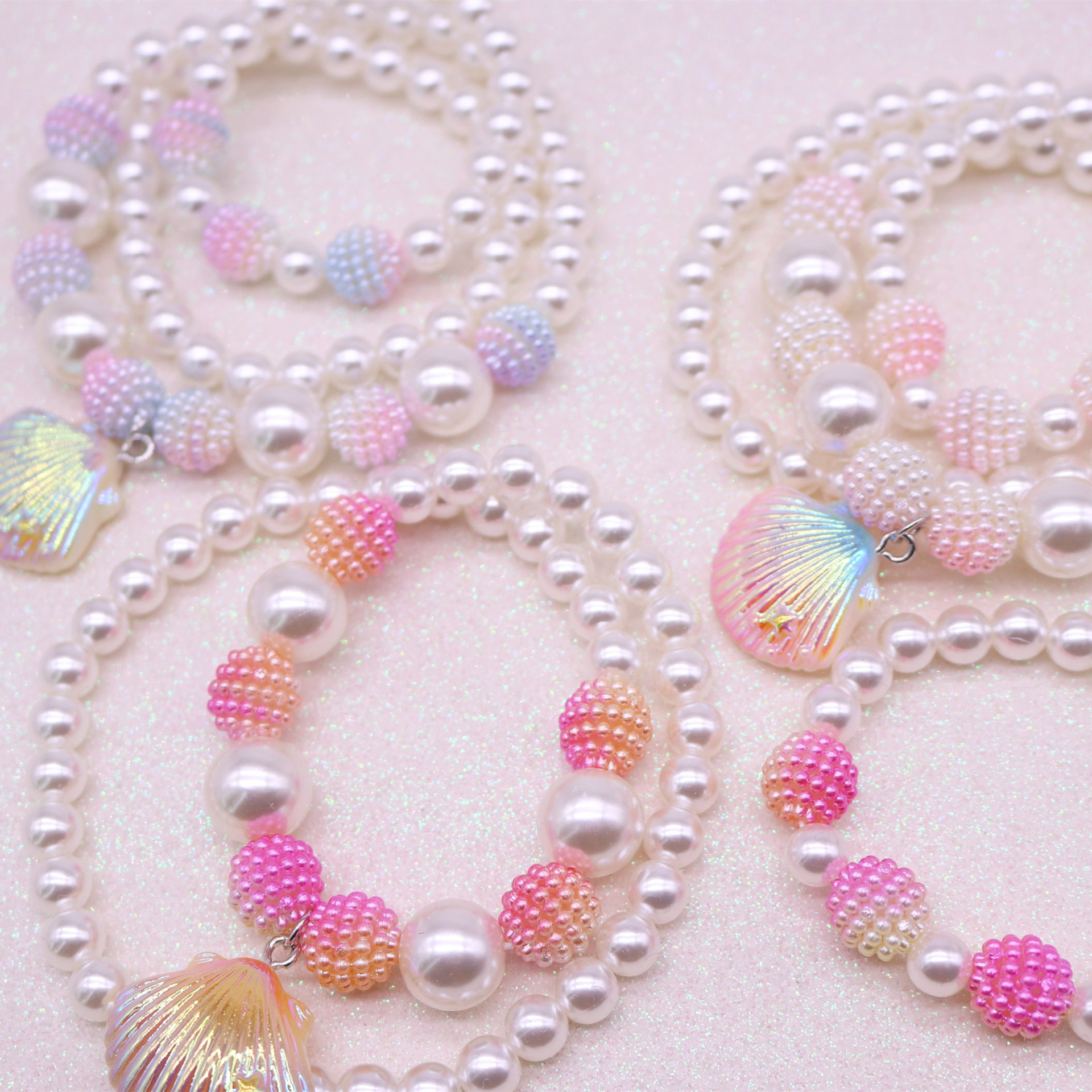New children's shell necklace bracelet set girls imitation pearl mermaid beaded necklace girls girls accessories