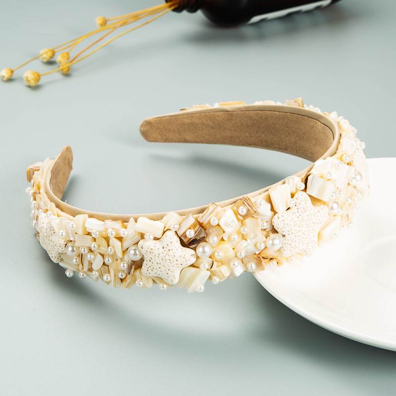 Baroque-style starfish shell pearl headband with wide edges details Picture