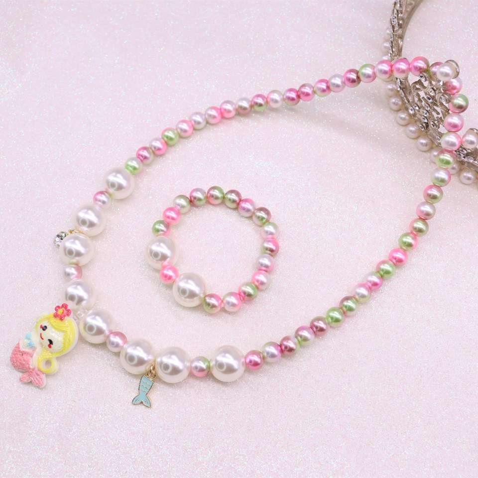 New children's necklace set, girls' mermaid imitation pearl necklace bracelet, girls' beaded accessories Specification image