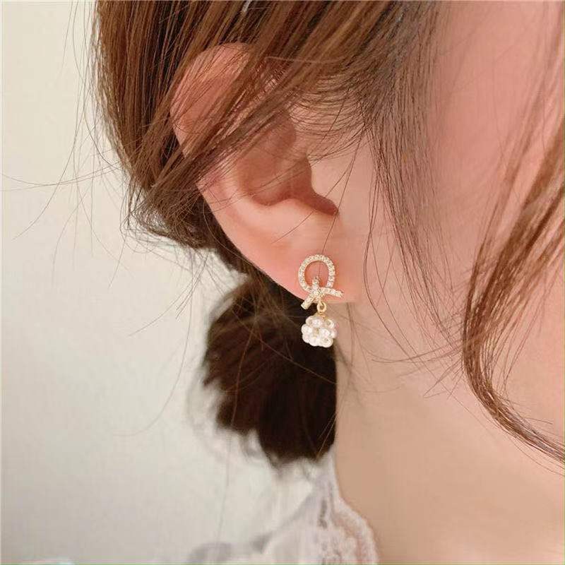 South Korea 2021 new cross ball pearl handmade studs personality smile earrings bow earrings