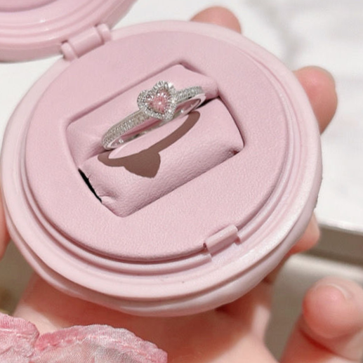 692021 new girl heart pink diamond ring female ins simple sweet student BFF birthday gift to girlfriend