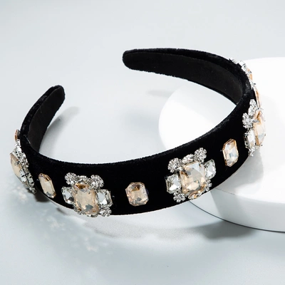 Multi-layer glass diamond inlaid rhinestone floral velvet hair band thumbnail