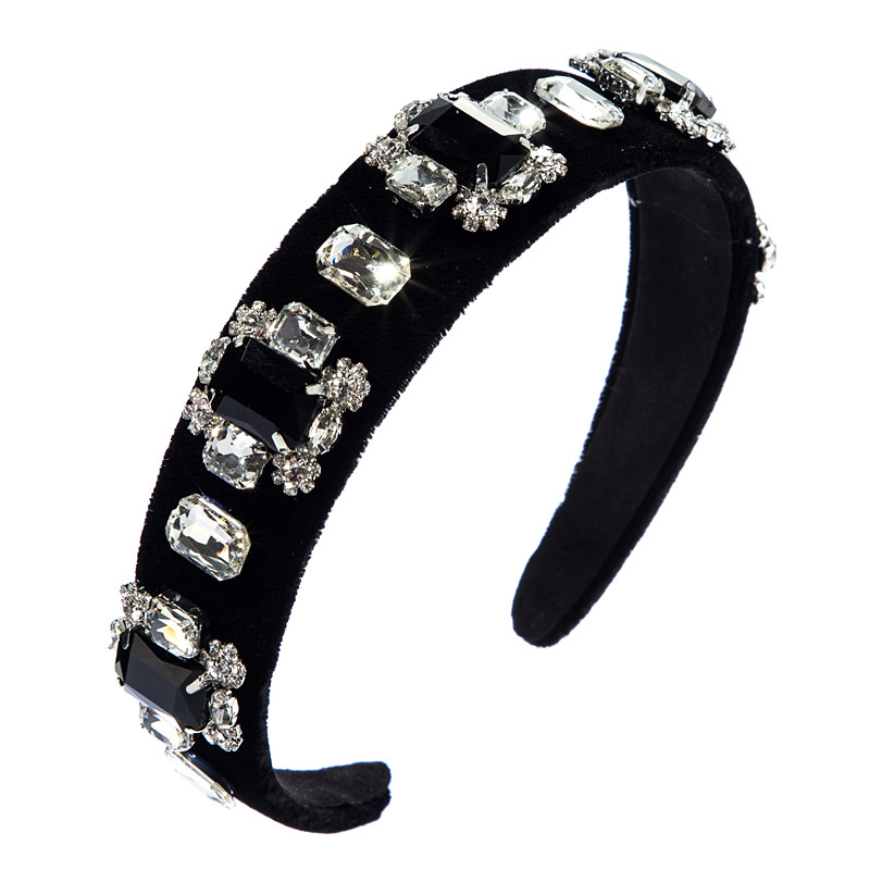 Multi-layer glass diamond inlaid rhinestone floral velvet hair band Specification drawing