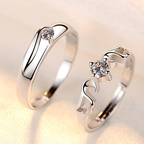 Open-mouth couple rings, Korean version proposal wedding rings for men and women, diamond rings, live mouth couple rings gifts