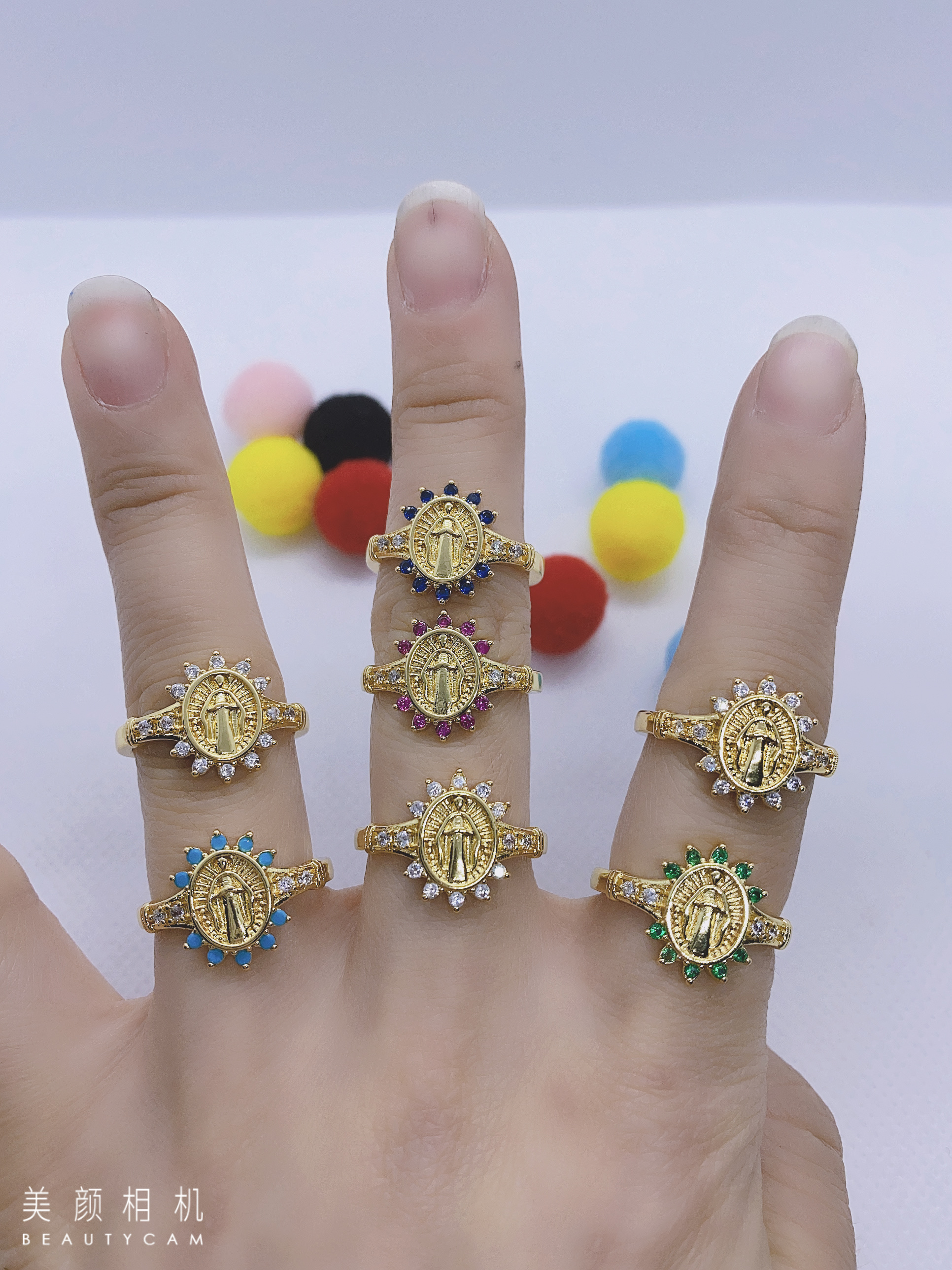 Colorful zircon portrait ring details Picture