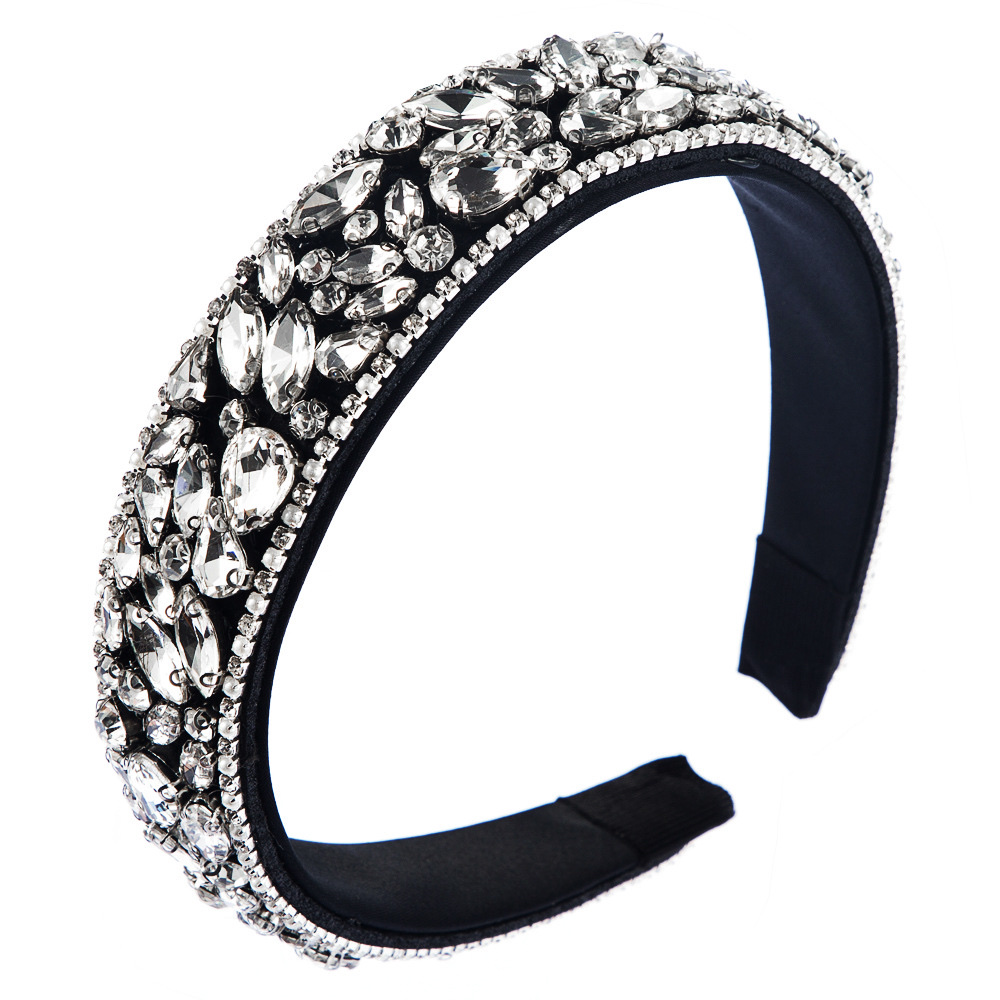 Fashionable diamond-encrusted thin sponge wide-edge colored headband details Picture