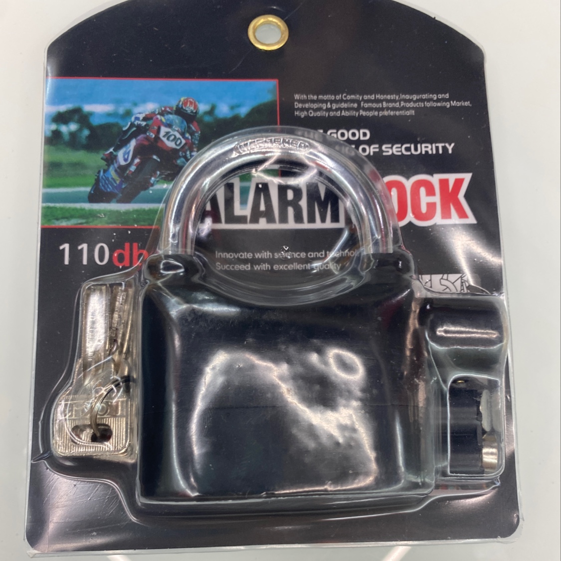 The alarm lock is black.