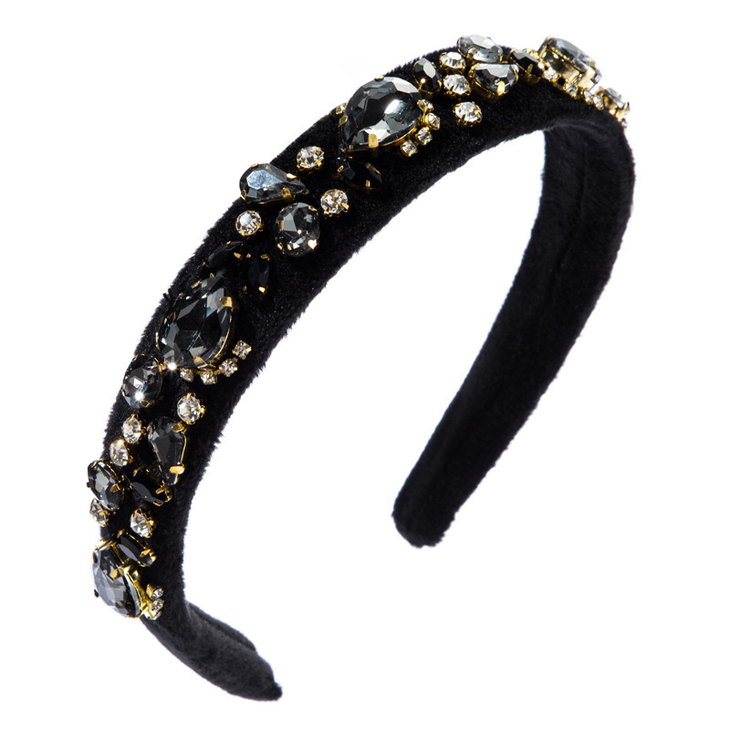 European and American fashion glass diamond-encrusted floral, versatile retro hair band grey details Picture