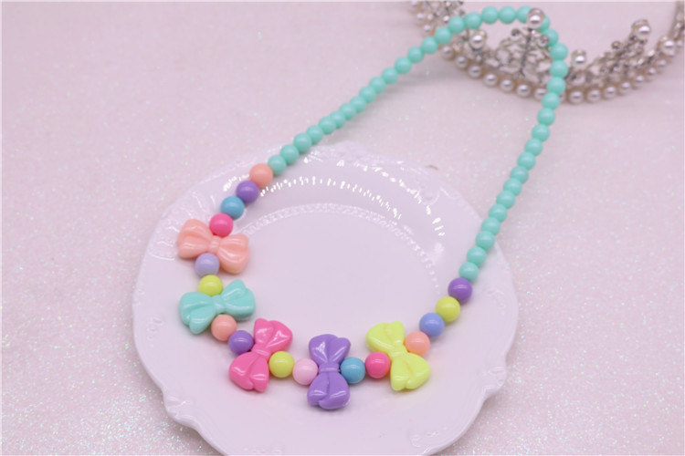 New children's necklace accessories: candy-colored necklace for primary school students, cute bow necklace for girls details Picture