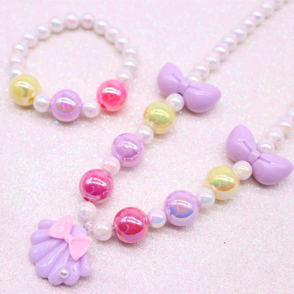 New Korean-style children's necklace and bracelet, girls' colorful shell, cute and sweet necklace accessory, clothing matching accessory Specification image