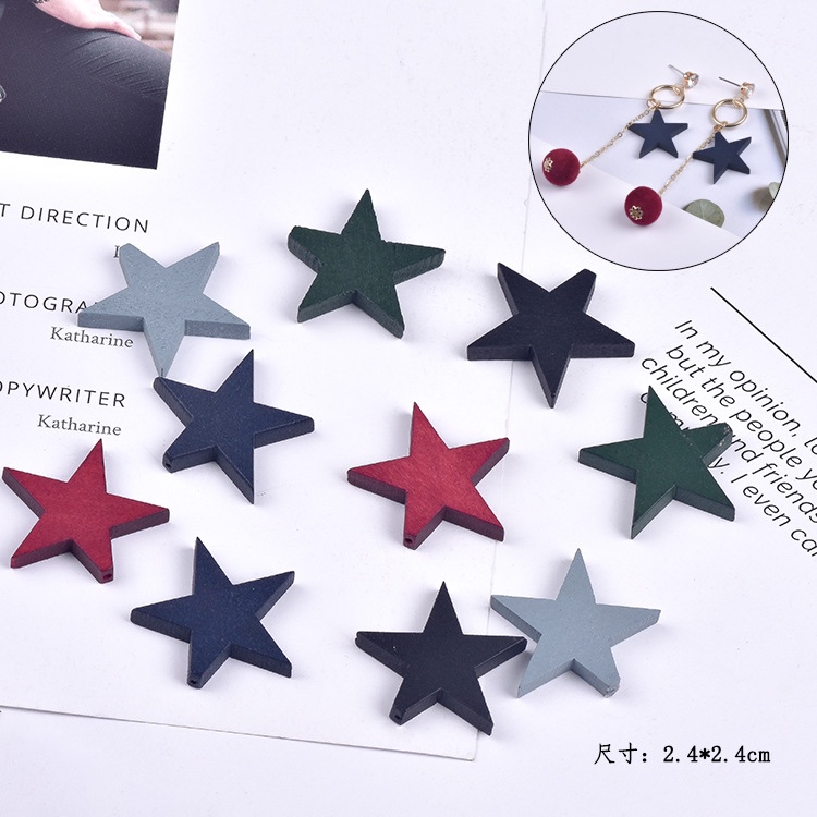 Wooden DIY earrings, simple and elegant material, five-pointed star stud earrings, handcrafted, colorful pendants wholesale