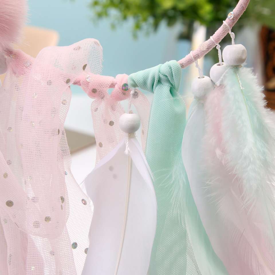 粉色羽毛单环捕梦网风铃挂件女生礼物挂饰室内装饰印第安梦网礼物细节图