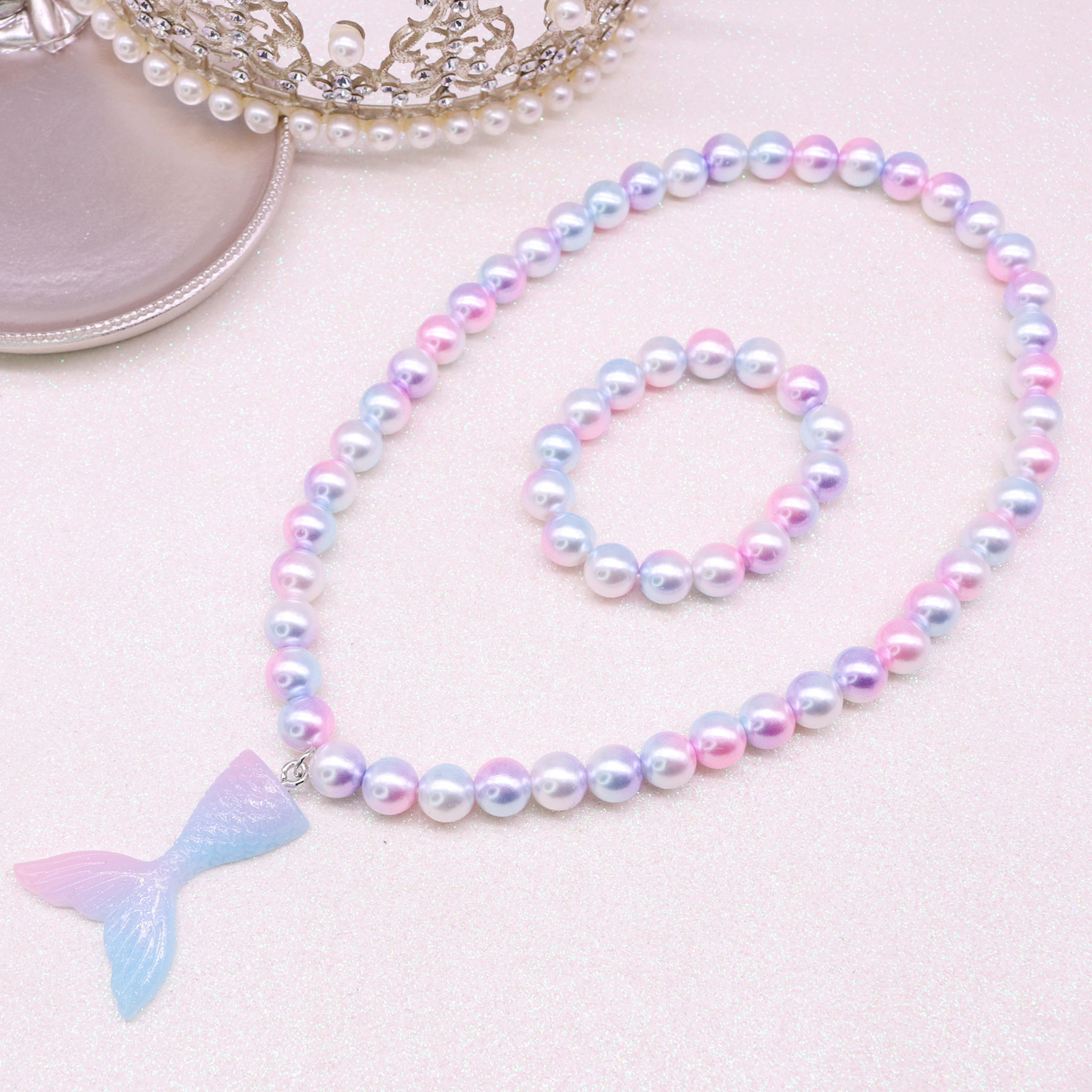 New children's Mermaid Tail Necklace Set Girls Accessories Girls Mermaid imitation pearl necklace bracelet