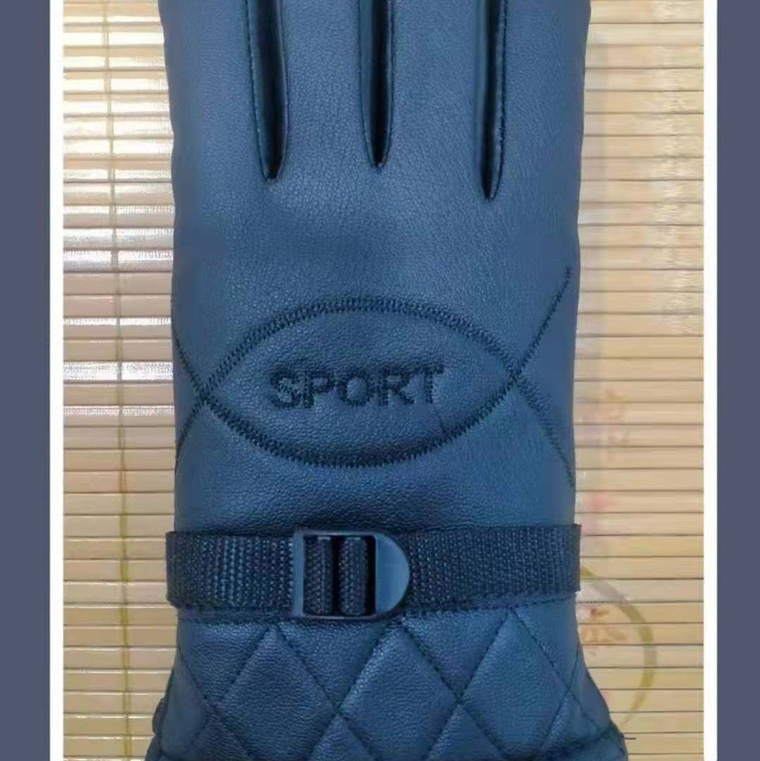 Leather gloves women's autumn and winter with fleece thickened riding and driving men's outdoor warm cotton ski windproof gloves thumbnail