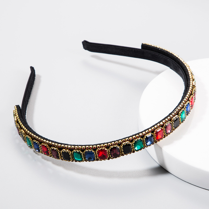 European and American style hair band with water diamonds, glass diamonds and colored diamonds details Picture