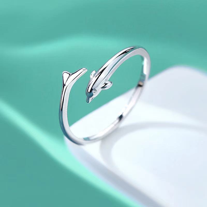 热卖海豚戒指女食指戒指可调节简约可爱小巧网红情人节礼物