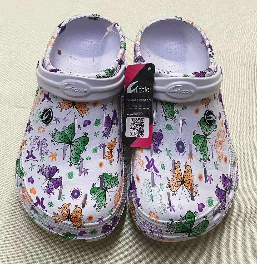 Water transfer printed crocs and garden shoes in stock detail image 6