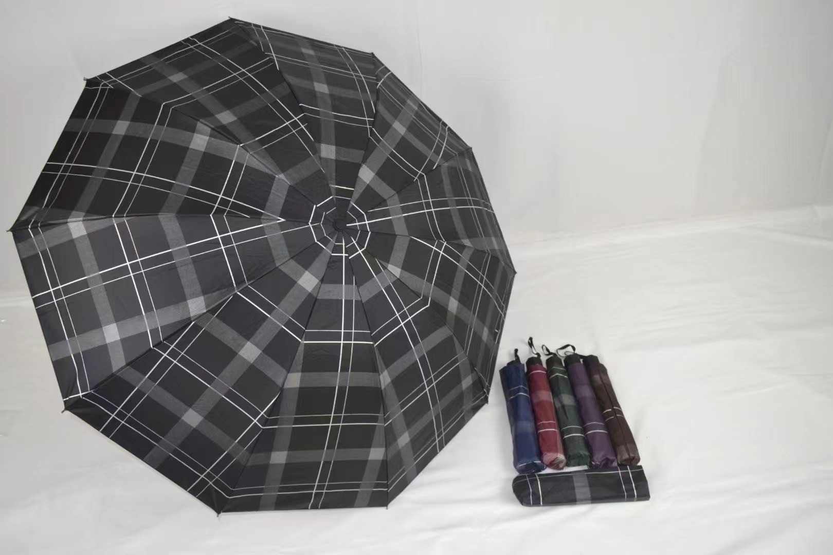 千家旺男士商务黑胶格子大号双人雨伞 10骨三折挡风遮阳户外太阳伞  有3款6577，6527 ，6575价格差不多详情图18