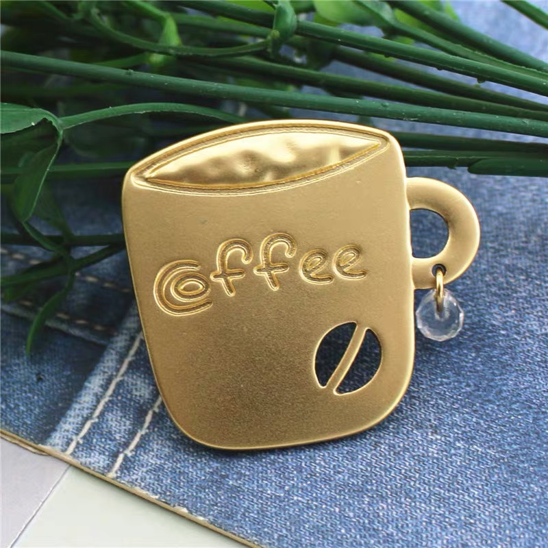 Coffee cup brooch Japanese fashion alloy mist gold pin corsage clothing accessories women custom