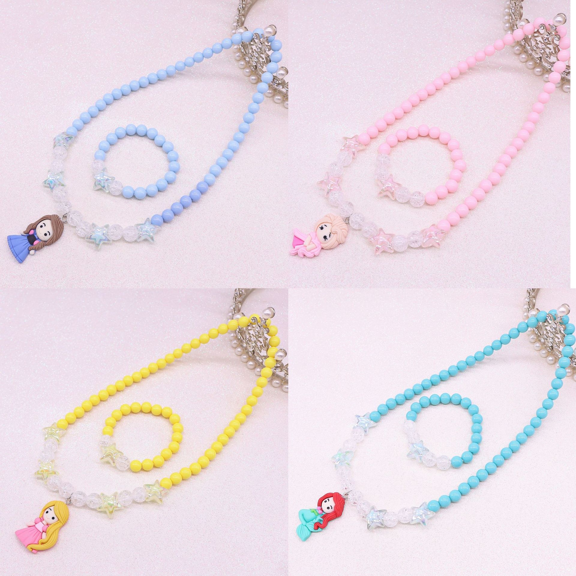 Children's new necklace set Cartoon Princess Mermaid Princess Girl necklace bracelet Girl accessories thumbnail