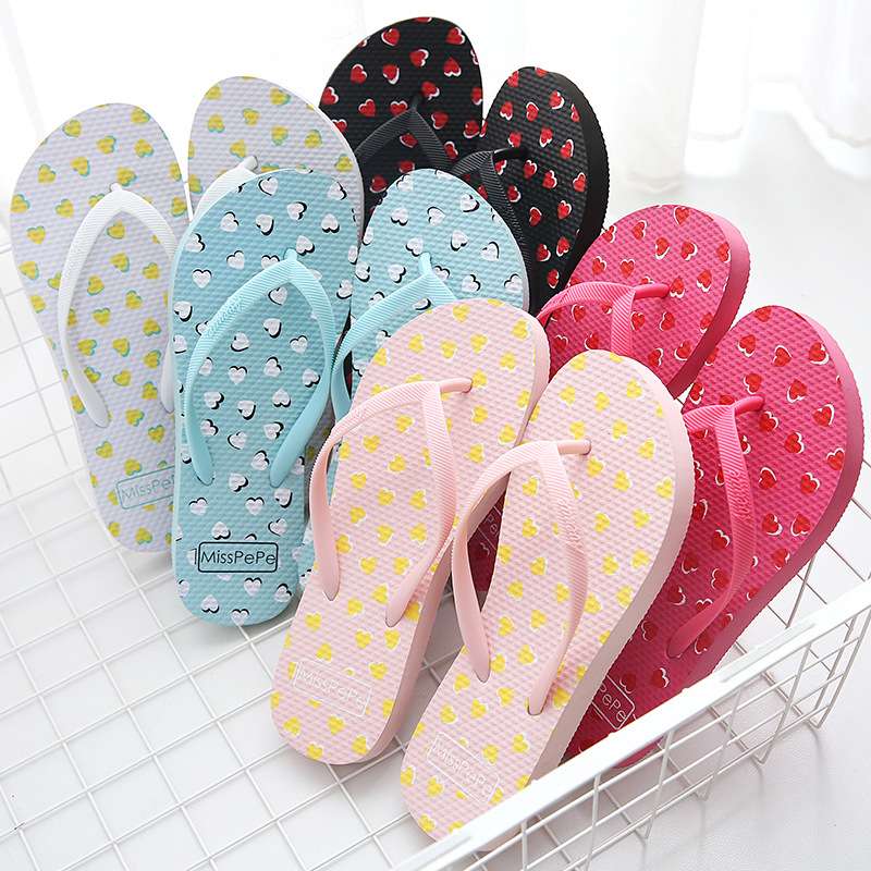 Custom-made women's heart-shaped printed beach herringbone slippers pic 1