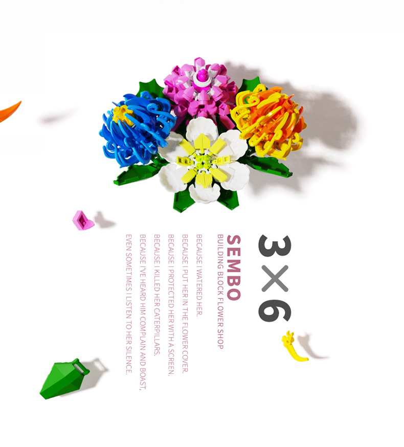 Senbao Flower Shop Valentine's Day Bouquet Assembly Small Particle Building Block Model Toy Girl Gift 9 details Picture