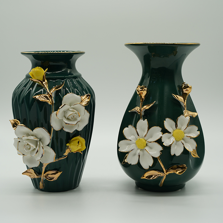 陶瓷描金花瓶玫瑰花插花花器餐桌客厅装饰柜摆件现代家居婚庆饰品工艺品礼品批发0771商铺中国小商品城