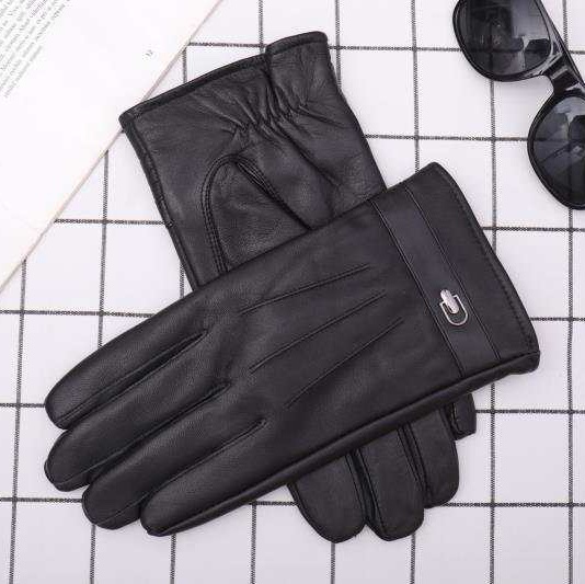 Goat leather gloves Men's warm thick riding plus fleece winter touch screen women's motorcycle thin thumbnail