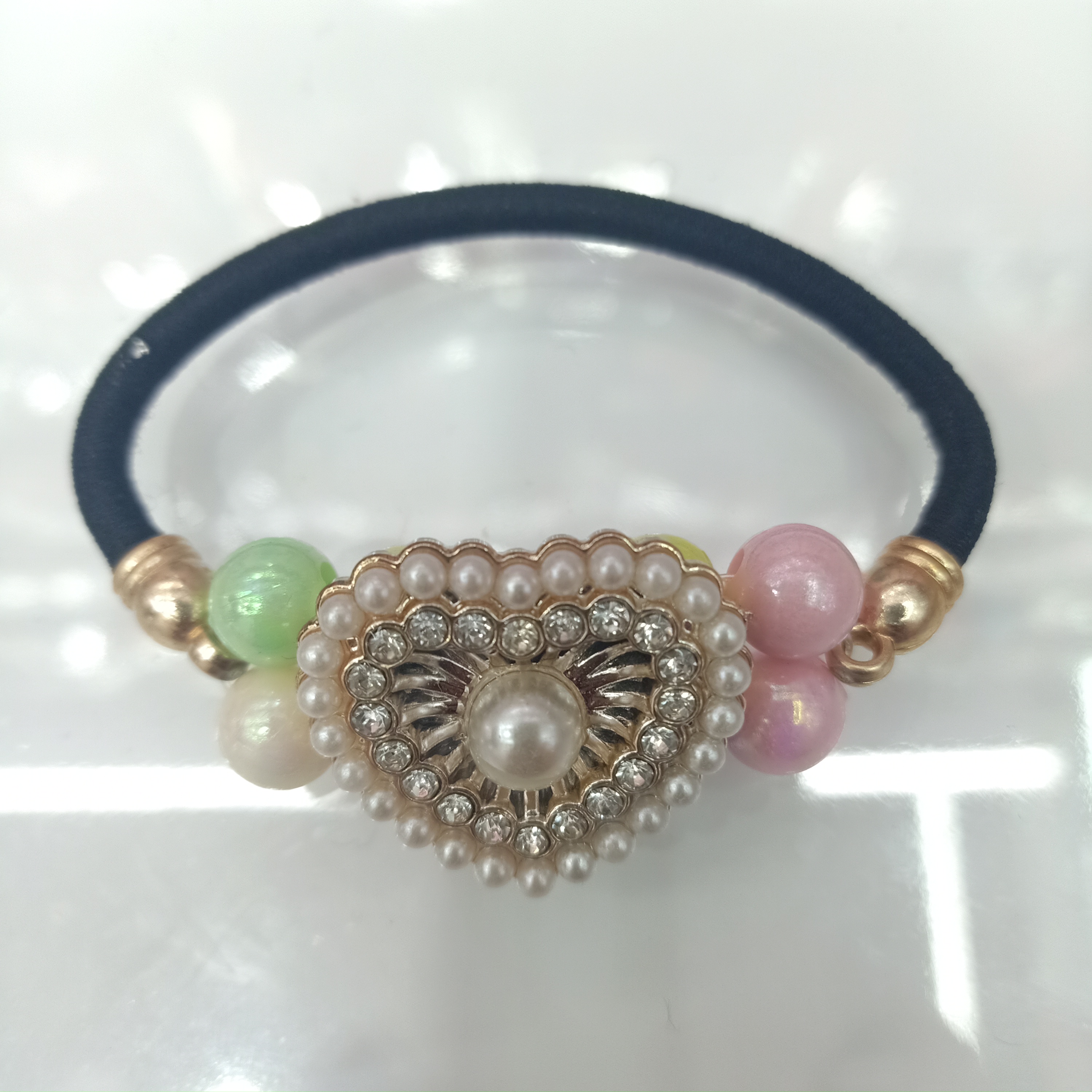 彩色珠子手链皮筋珍珠钻桃心