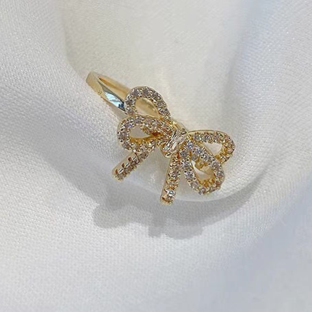 72 super flash diamond bow ring female light luxury niche design sense light luxury personality net red ring index finger ring