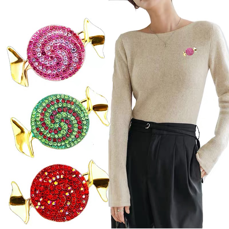 Sweet Wind Diamond Candy Brooch Ladies Cardigan Sweater Pin Accessorize Princess Wind Pink Green Diamond Candy Brooch