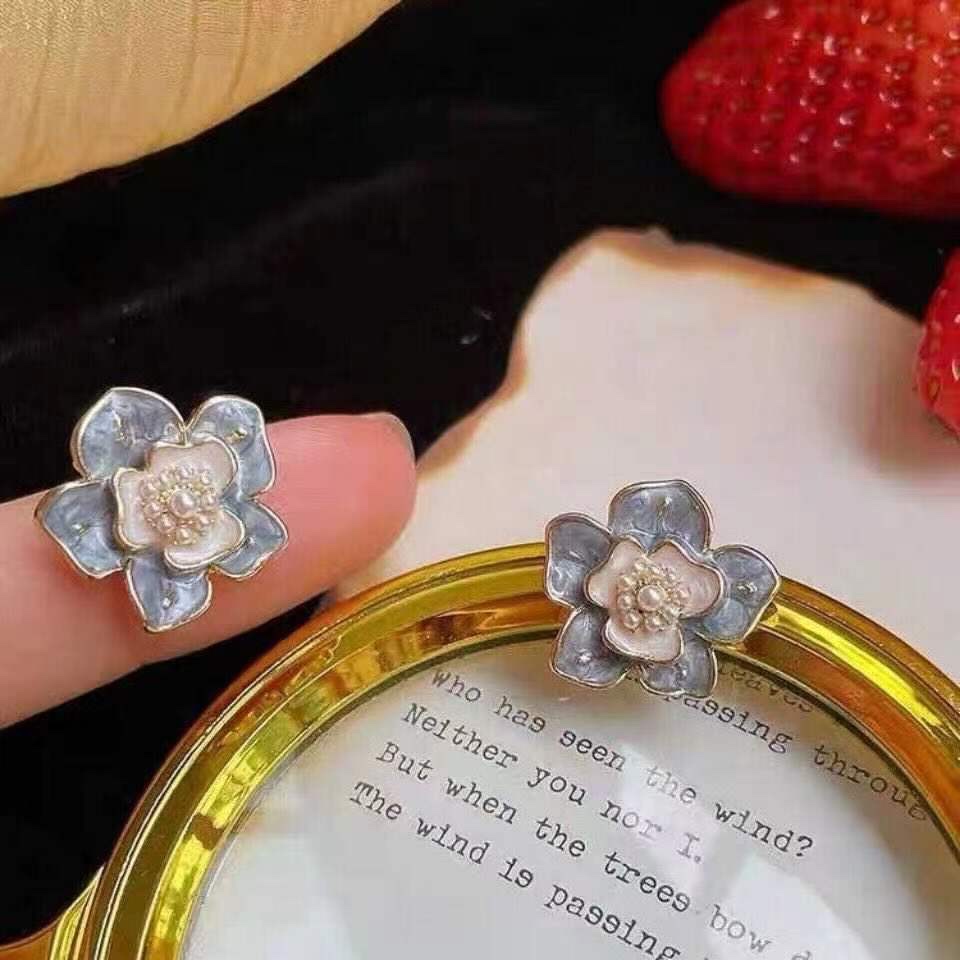 Picasso Art French Oil Painting Vintage polymer clay drop glaze Earrings Flowers elegant gentle earrings Stud ear clips no ear holes