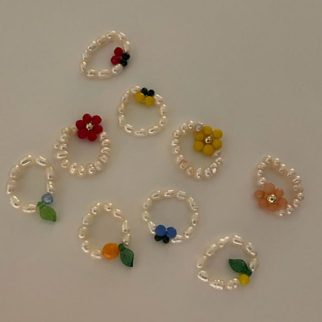 35 Korean ins Natural pearl fruit flower ring for girl students do not fade cute candy colored girl ring