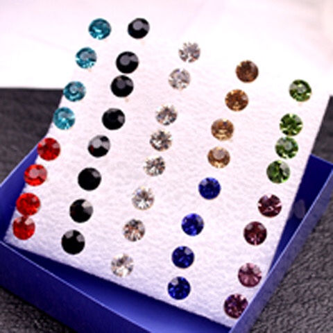20 boxes with ear plugs Korea men and women color rhinestones allergy resistant plastic ear studs clear one piece free shipping