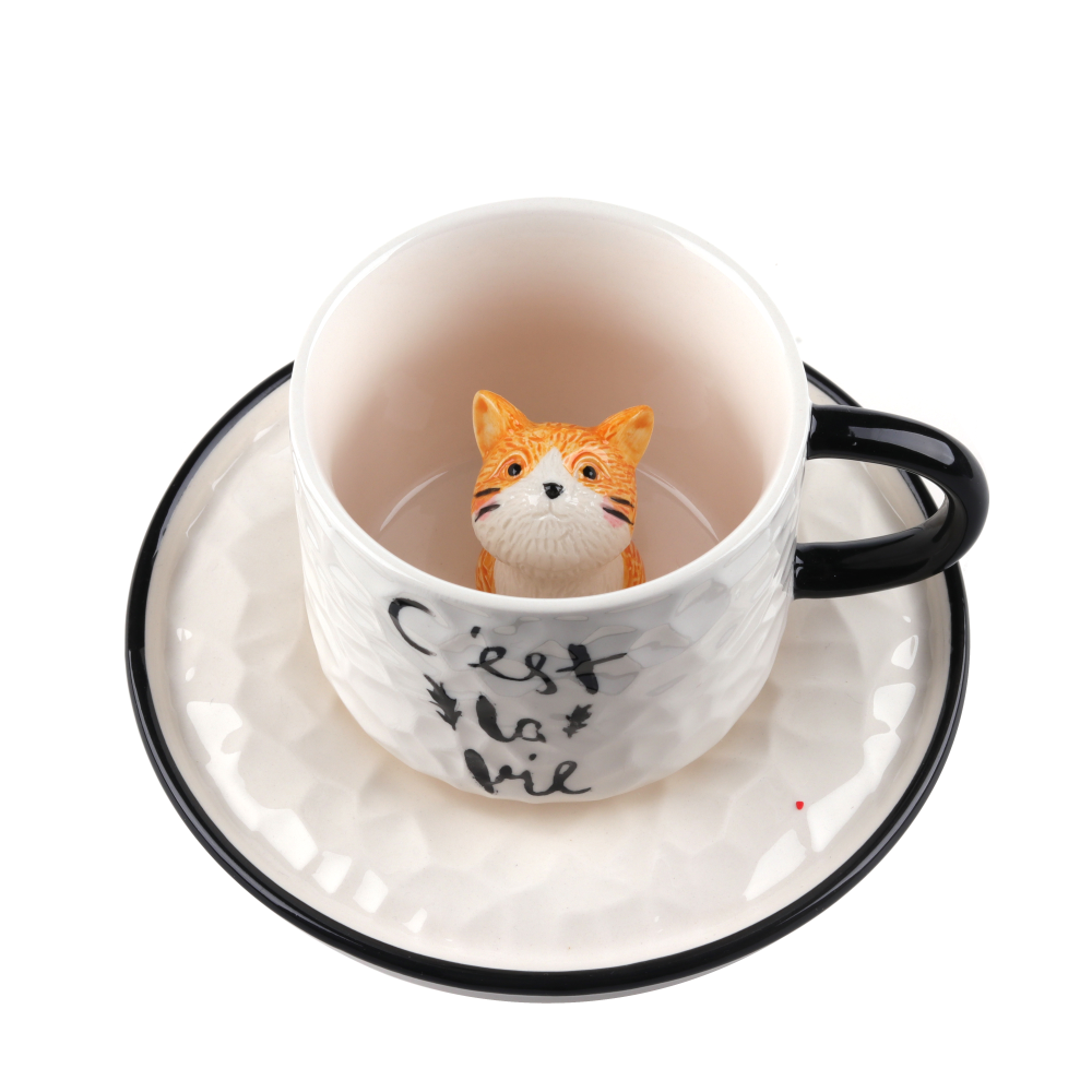 Limei Ceramic Coffee Six-Cup Plate Luxurious Afternoon Tea Round New Animal Gift Box Packaging 0022