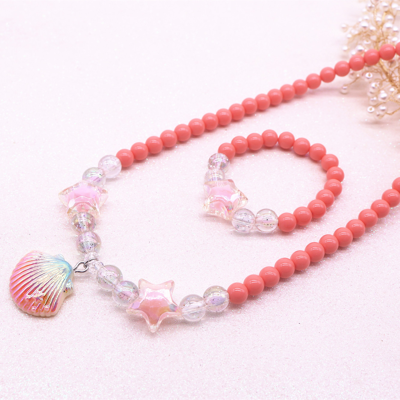 Girls Kids Baby Necklace Girls Jewelry Shell necklace bracelet set Party gift thumbnail