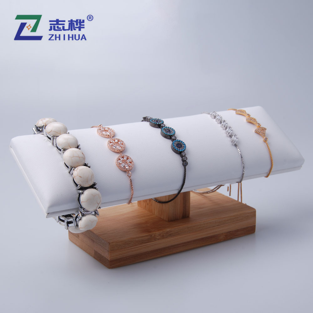 Natural bamboo and wood series: Original color bamboo edge white leather bracelet stand, handchain stand, and accessory display stand