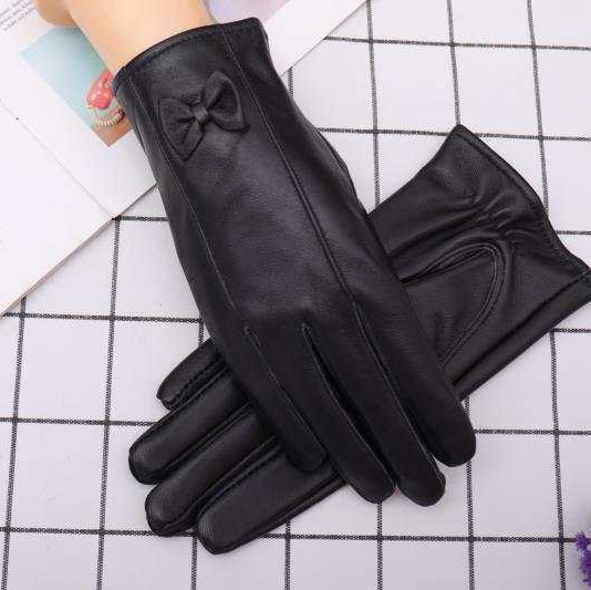 Goat leather gloves warm thick riding plus fleece winter touch screen women drive motorcycle thin