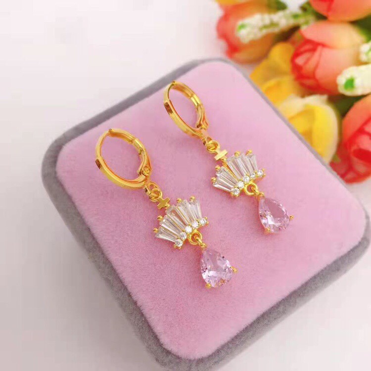 Zircon drop earrings, brass, vacuum plating