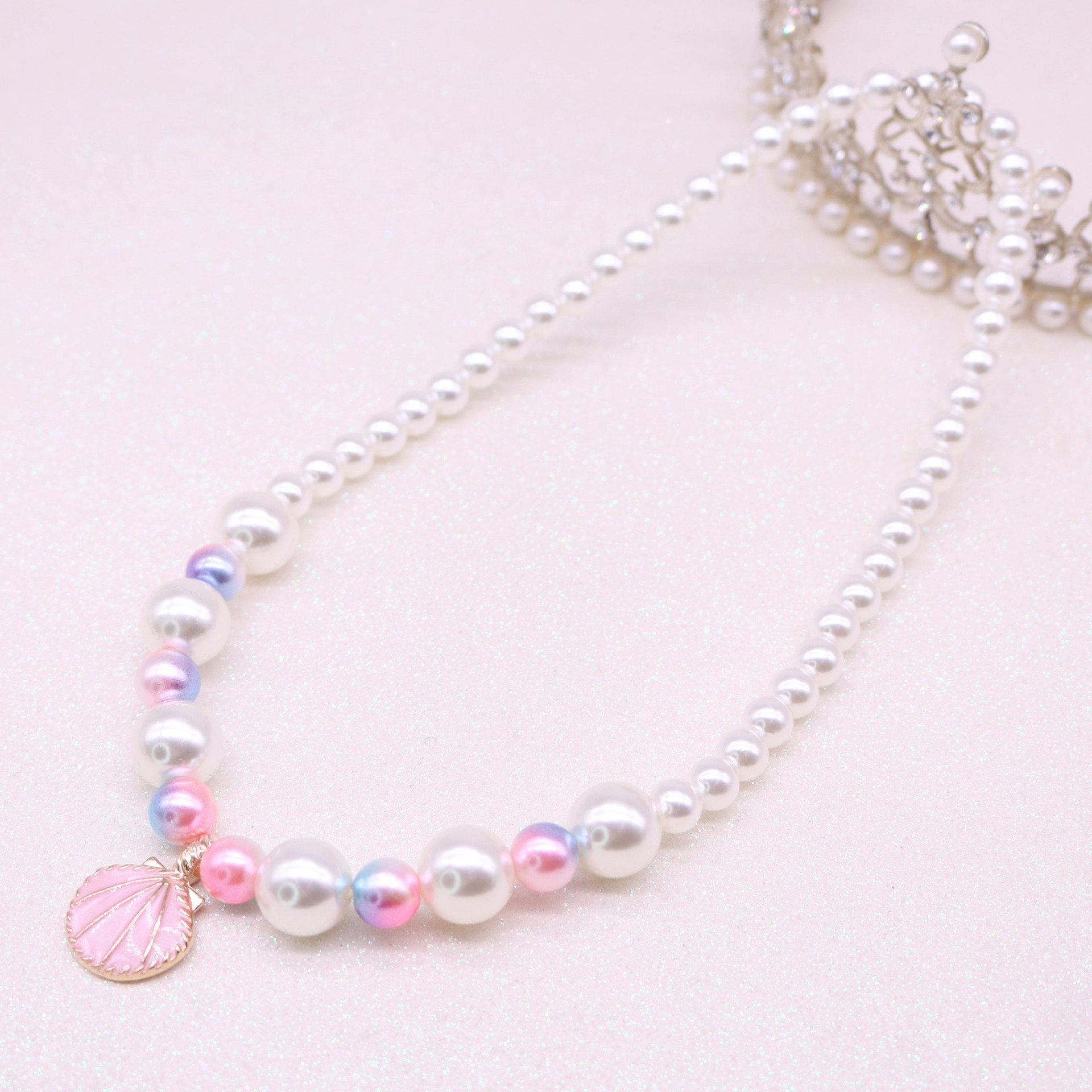 New children's necklace, girls' imitation pearl and shell necklace, girls' accessories