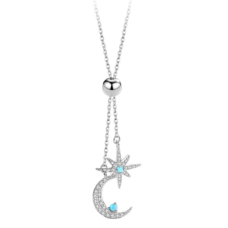 Blue pearl star moon necklace
