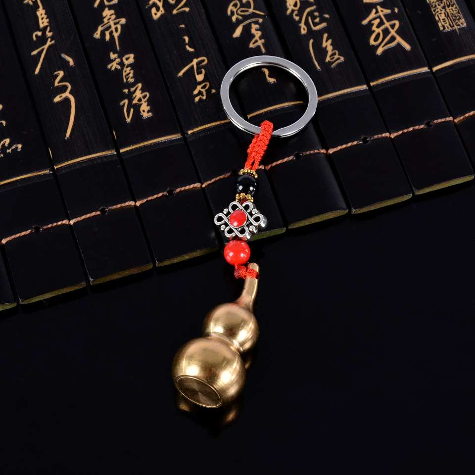 Chinese knot openable copper gourd pendant, gourd Five Emperors coin, car pendant, safety gourd tag, 4.5cm high copper gourd Item Picture