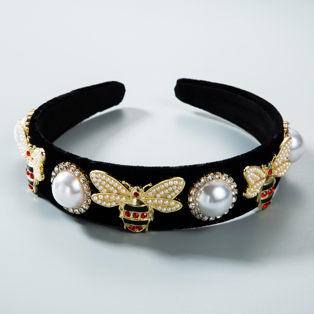European and American retro court-style Baroque water diamond bee wide-edge hair band details Picture