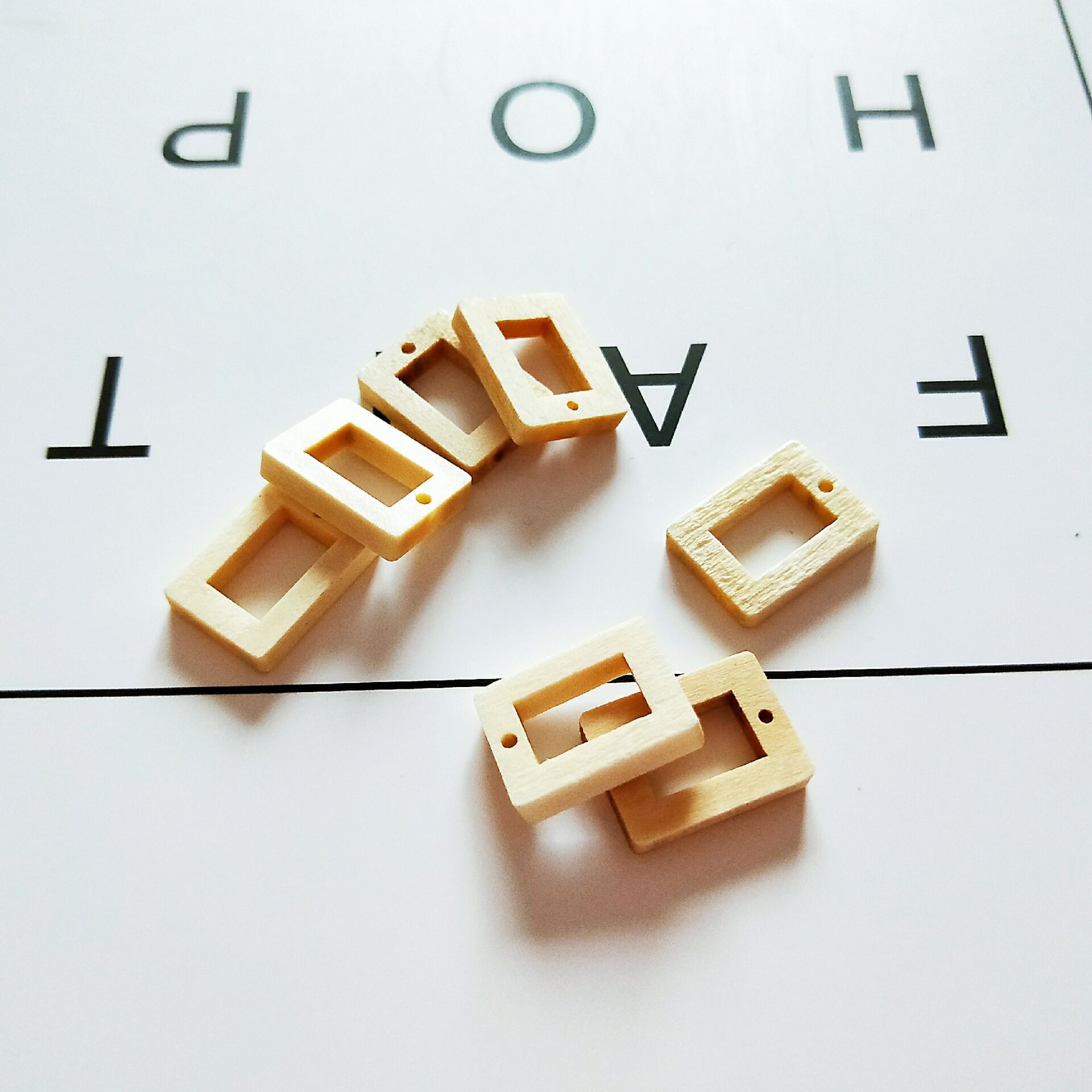 diy jewelry beading accessories: 1.5cm square hollow wood chips, wooden loose beads, necklace beading material details Picture