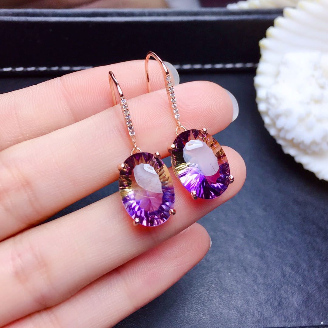 Purple topaz earrings drop earrings stud female crystal flash seely inlaid tourmaline earrings jewelry
