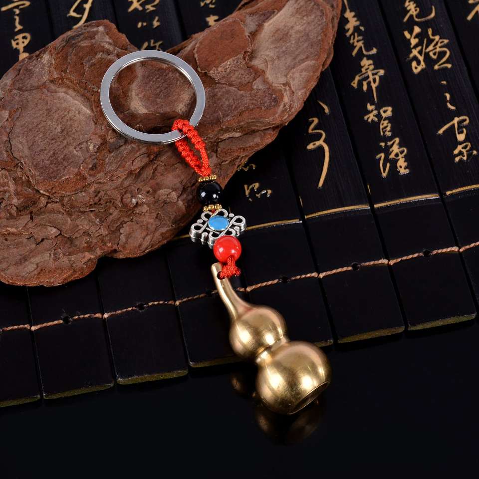 Chinese knot openable copper gourd pendant, gourd Five Emperors coin, car pendant, safety gourd tag, 4.5cm high copper gourd Specification image