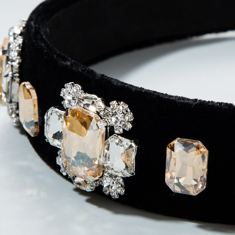 Multi-layer glass diamond inlaid rhinestone floral velvet hair band details Picture