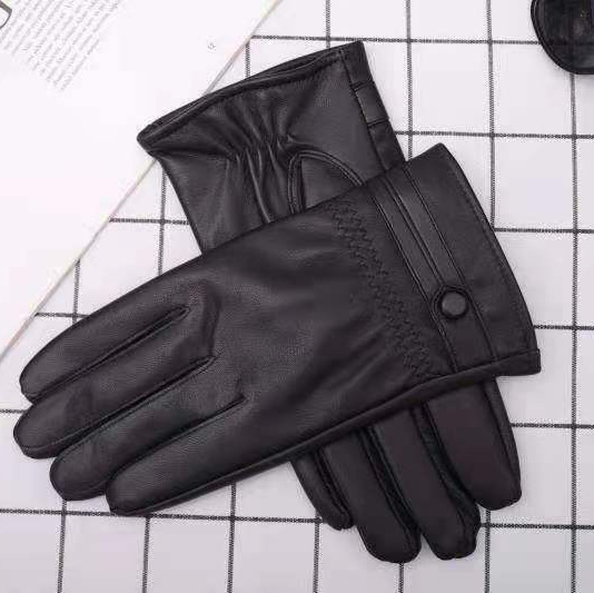 Leather leather gloves for men warm thick riding plus fleece winter touch screen for women driving motorcycle thin thumbnail