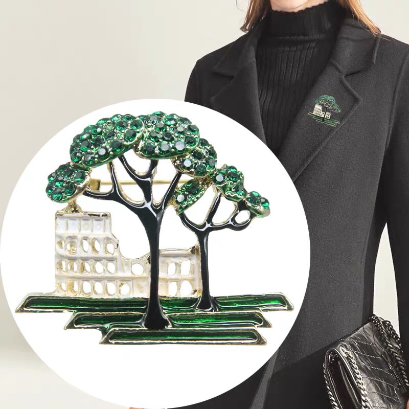 European and American wind White House Villa Pine plant Brooch Pearl pin atmospheric luxurious drop oil green welcome pine